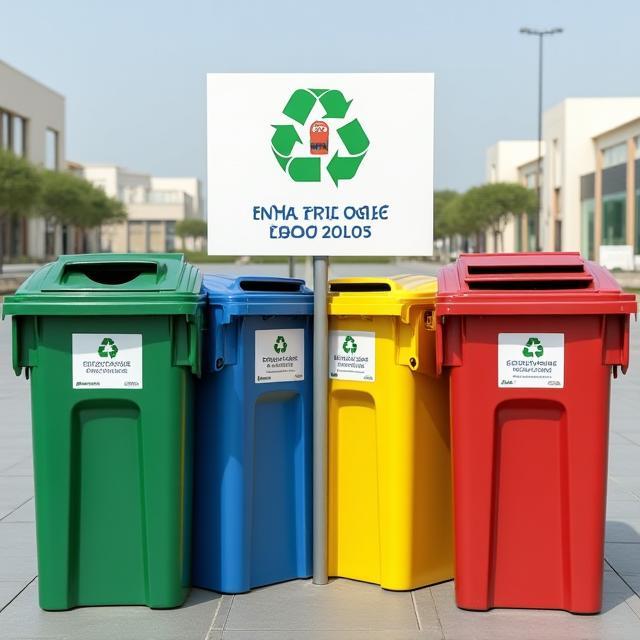 Color-coded recycling station at Expo venue.