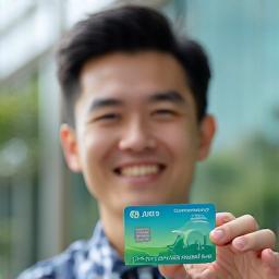 Visitor Kenji holding eco-pass card.